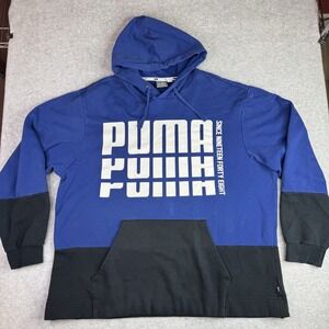 Puma Hoodie Mens XL Blue Black Pullover Hooded Sweatshirt Graphic (READ)